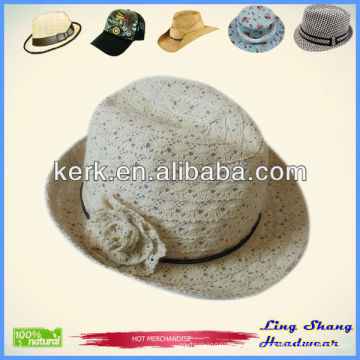 Lady Lace Sewing With Lace Flower Decoration Fedora Hat